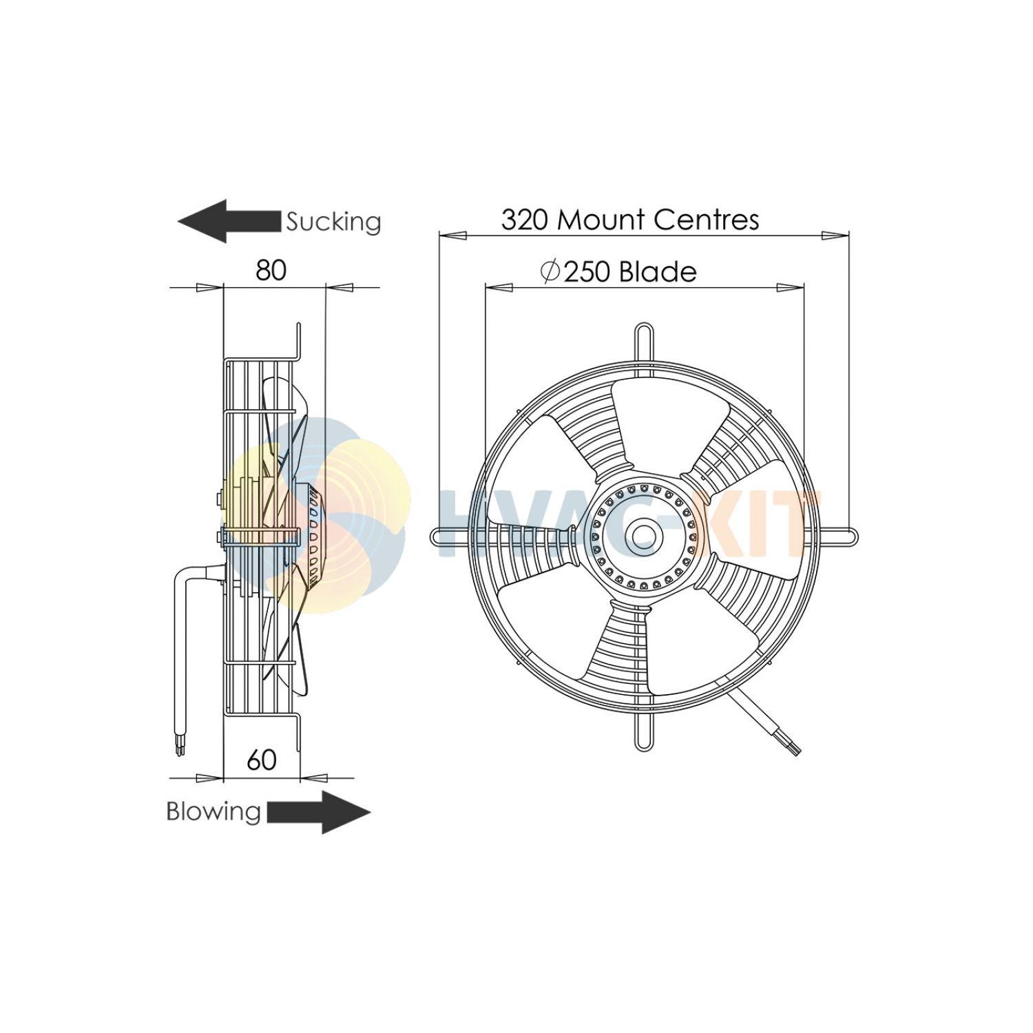 250mm  Guard Mounted Axial Fan Sucker 1 ph - 4 Pole (1300-1400rpm) 50w - Image 3