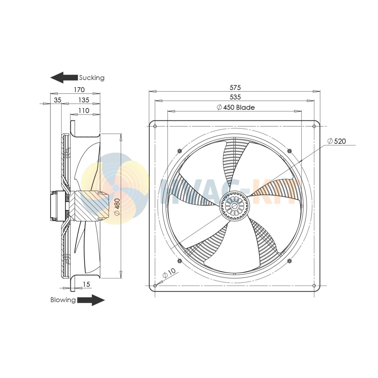 450mm  Plate Mounted Axial Fan Blower 3 ph - Image 3