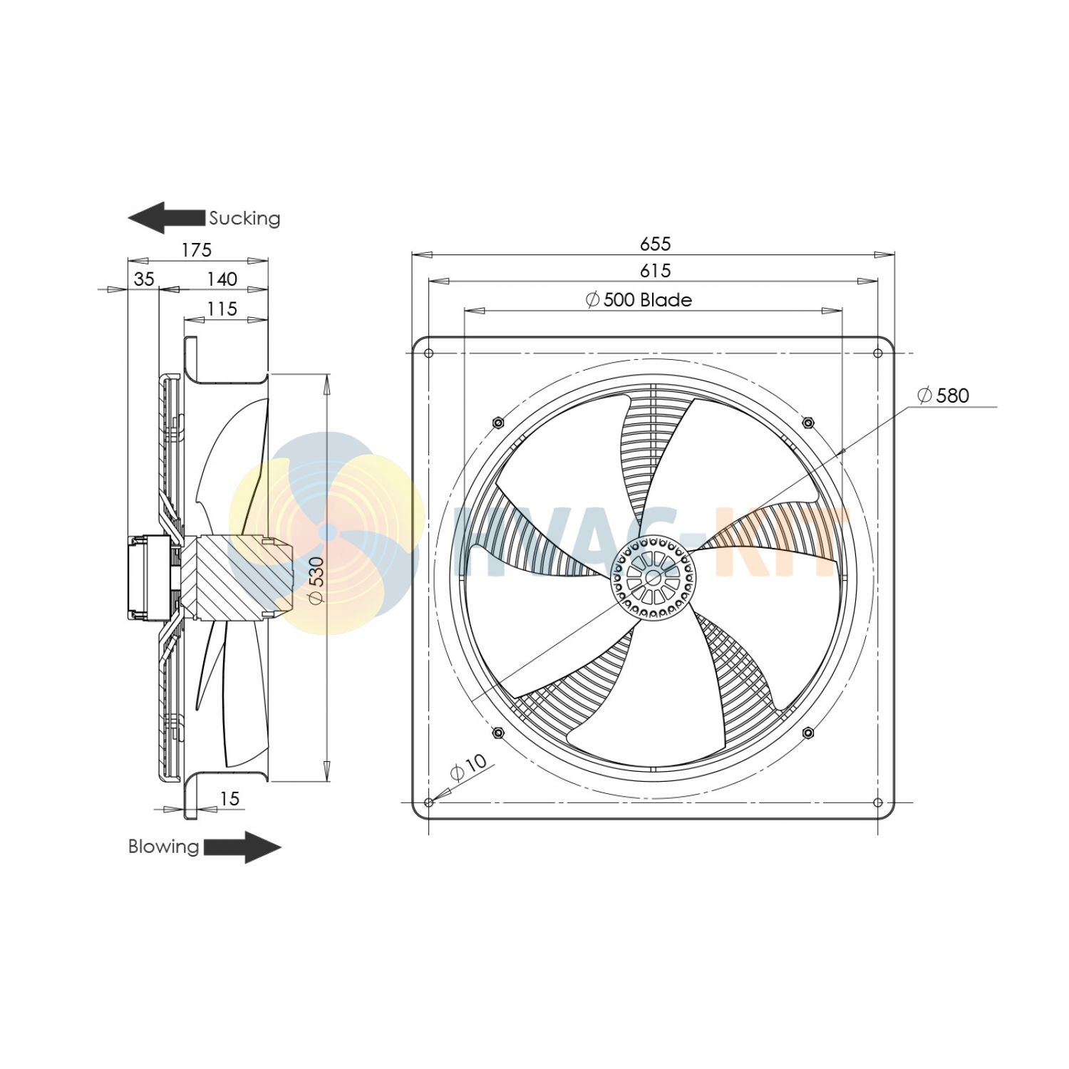 500mm Plate Mounted Axial Fan Sucker 3 ph - Image 2