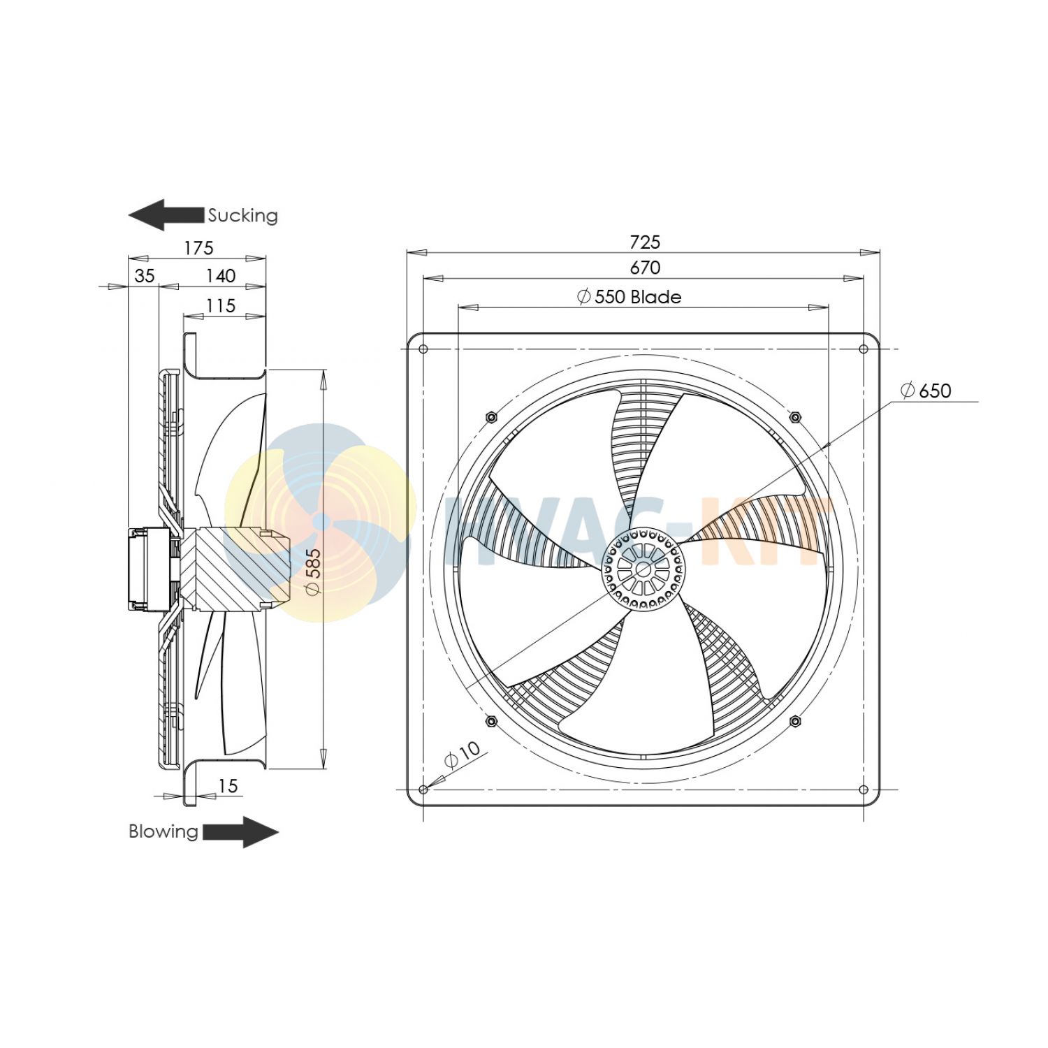 550mm Plate Mounted Axial Fan Sucker 3 ph - Image 3