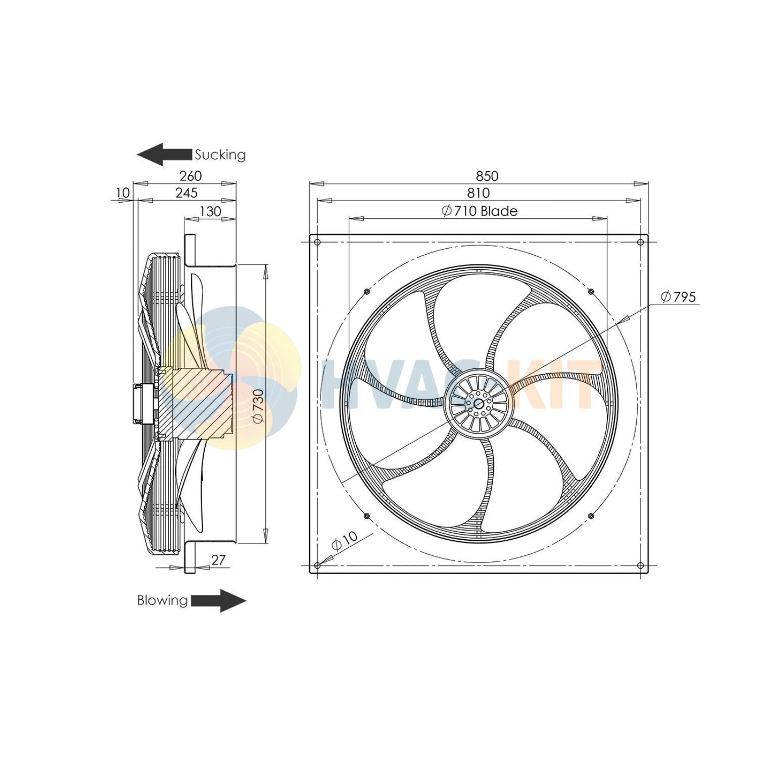 710mm  Plate Mounted Axial Fan Blower 3 ph - Image 3