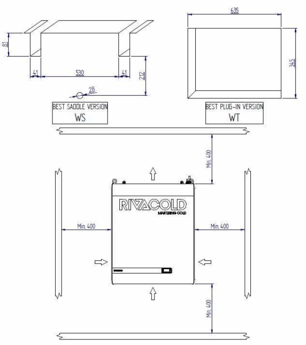 riページ BYWT301LA40P11 Rivacold Wall Mounted Freezer 1ph- Nom: 1177 W | SRW